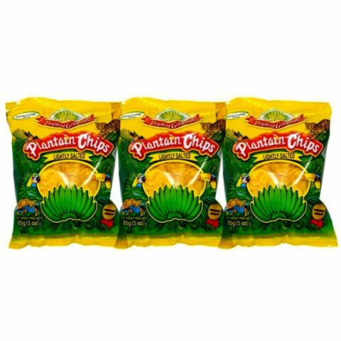 TROPICAL GOURMET PLANTAIN CHIPS LIGHTLY SALTED PATATINE DI PLATANO SALATE 85 G x 3 BUSTE