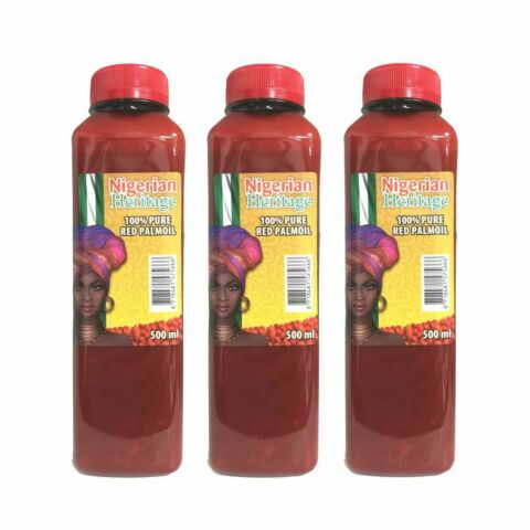 NIGERIAN HERITAGE 100% PURE RED PAML OIL OLIO DI PALMA PURO ROSSO 500 ML X 3 FLACONI