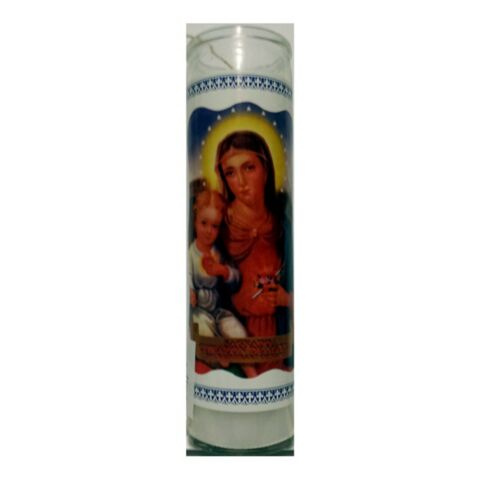 VELON CONSAGRADO SAGRADO CORAZON DE MARIA CANDELA ESOTERICA CON CONTENITORE IN VETRO SANTERÍA 
