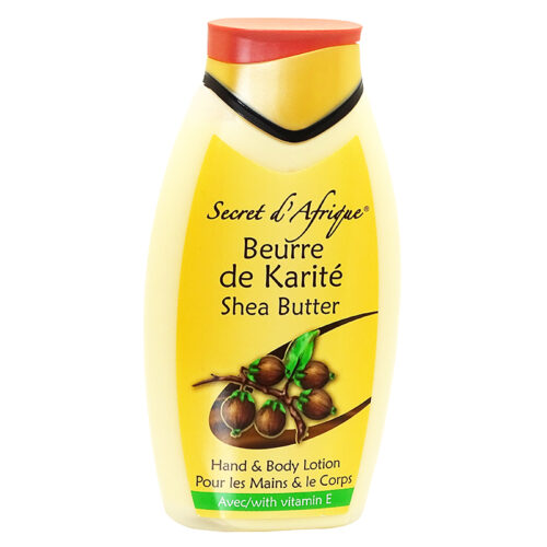 SECRET D'AFRIQUE SHEA BUTTER  HAND & BODY BURRO DE KARITE LOTION AVEC/ WITH VITAMIN E 500 ML PER MANI E CORPO